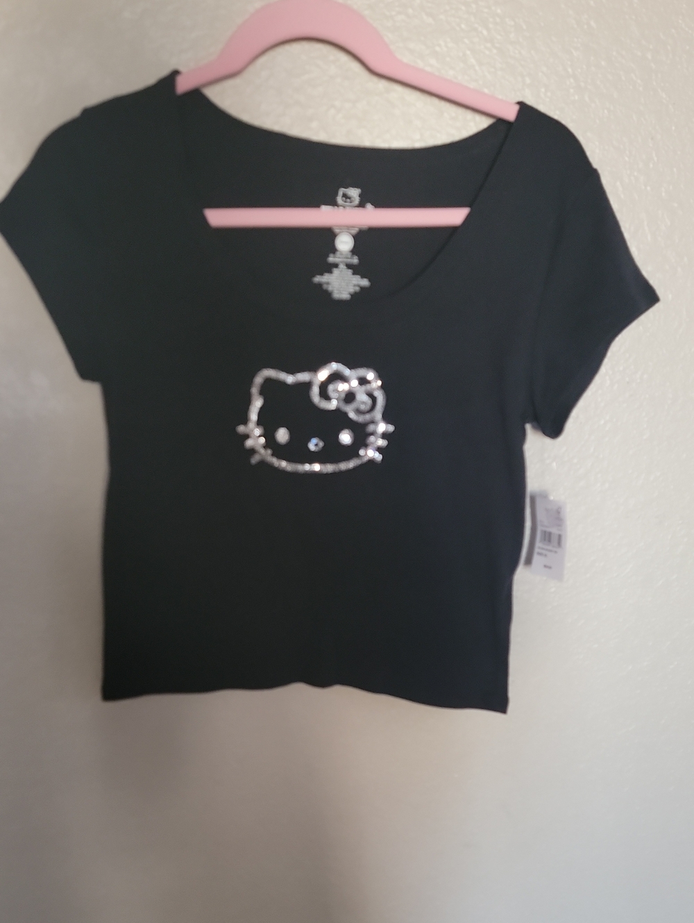 Hello Kitty Black Tee with Silver Sequin Face